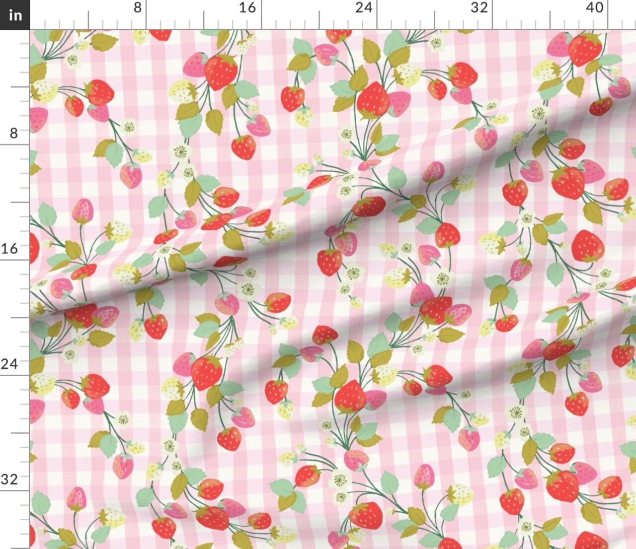 Strawberry Gingham Berries Summer Picnic Hand Painted French Country Cottagecore Custom Printed Fabric by Spoonflower Various Fabrics by the Yard or Fat Quarter